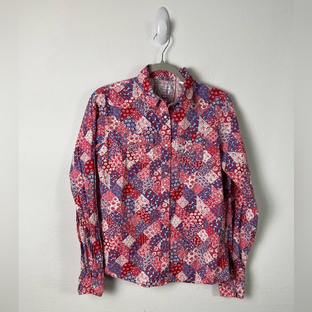 Panhandle Floral Red White Blue Cotton Classic Western Rodeo Snap Closure Shirt
